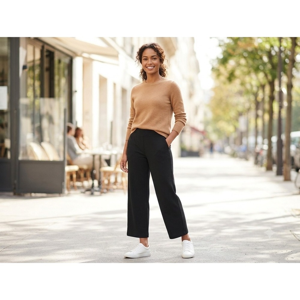 J. Jill Ponte Full-Leg Cropped Pants Womens L Black Stretch Viscose Blend 32"W